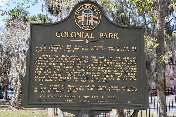 Savannah colonial park cemetery sign